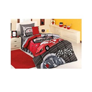 By Taç Tek Kişilik Uyku Seti %100 Pamuklu Kumaş Ranforce Yarış Arabalı Formula Model Yarışçı