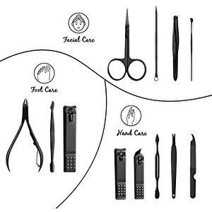 12 Parça Manikür Ve Pedikür Seti - 1. Sınıf Paslanmaz Çelik - Seyahat Çantalı Tırnak Bakım Seti