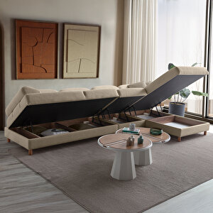 Aries Yataklı Sandıklı Piyonlu Köşe Takımı Sütlü Kahve Sağ Köşe Sütlü Kahve