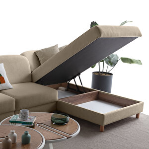 Eymense Aries Yataklı Sandıklı Piyonlu Köşe Takımı Sütlü Kahve Sağ Köşe