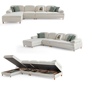 Eymense Aries Yataklı Sandıklı Piyonlu Köşe Takımı Beyaz Sol Köşe