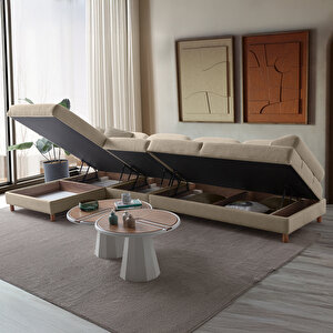 Aries Yataklı Sandıklı Piyonlu Köşe Takımı Sütlü Kahve Sol Köşe Sütlü Kahve