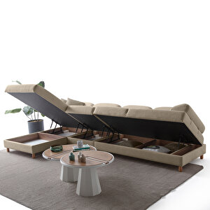 Eymense Aries Yataklı Sandıklı Piyonlu Köşe Takımı Sütlü Kahve Sol Köşe