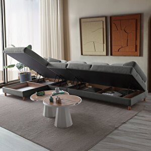 Aries Yataklı Sandıklı Piyonlu Köşe Takımı Antrasit Sol Köşe Antrasit