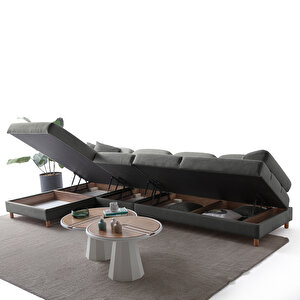 Eymense Aries Yataklı Sandıklı Piyonlu Köşe Takımı Antrasit Sol Köşe