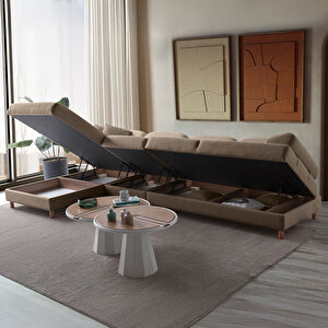 Aries Yataklı Sandıklı Piyonlu Köşe Takımı Kahverengi Sol Köşe Kahverengi