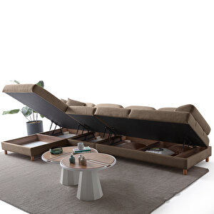 Eymense Aries Yataklı Sandıklı Piyonlu Köşe Takımı Kahverengi Sol Köşe