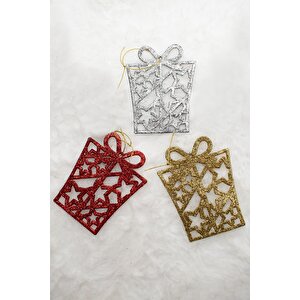 3lü Hediye Paketi Gold-gümüş-kırmızı Yılbaşı Çam Ağacı Süsü 11*8cm