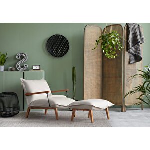 Orzo Yataklı Berjer + Puf ( Ahşap Ayaklı ) Krem