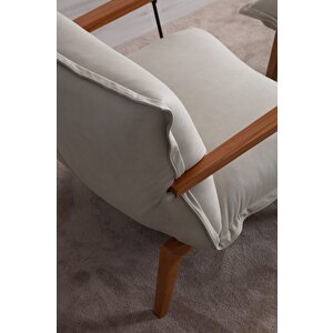 Orzo Yataklı Berjer + Puf ( Ahşap Ayaklı ) Krem