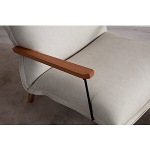 Orzo Yataklı Berjer + Puf ( Ahşap Ayaklı ) Krem