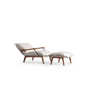 Orzo Yataklı Berjer + Puf ( Ahşap Ayaklı ) Krem