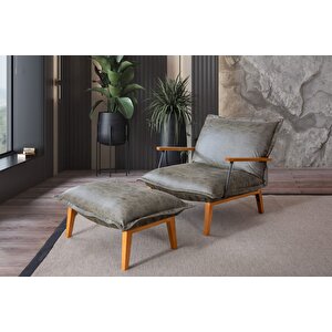 Orzo Yataklı Berjer + Puf ( Ahşap Ayaklı ) Yeşil