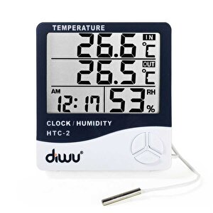 Diwu Htc-2 Problu Termometre Nem Ölçer Saat Takvim