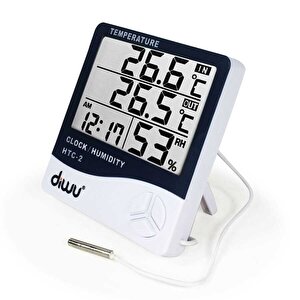 Diwu Htc-2 Problu Termometre Nem Ölçer Saat Takvim