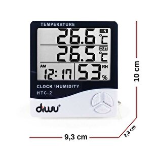 Diwu Htc-2 Problu Termometre Nem Ölçer Saat Takvim
