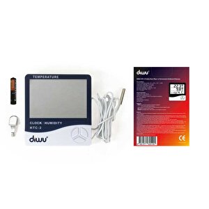 Diwu Htc-2 Problu Termometre Nem Ölçer Saat Takvim