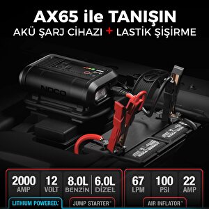 Ax65 12v Lityum 2000amp Akıllı Akü Takviye + Pompa + Powerbank + Led Lamba
