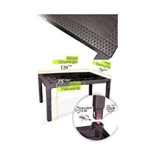 Rattan Masa 70x120 Sabit Masa - Bahçe Balkon Teras Masası 1. Kalite Orta Boy