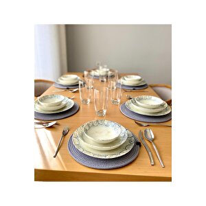6 Adet Hasır Supla / Amerikan Servis Lux Sunum Tabak Altlığı 32 Cm, Mavi Mavi