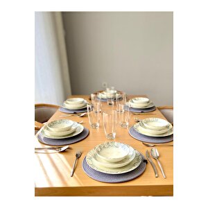 6 Adet Hasır Supla / Amerikan Servis Lux Sunum Tabak Altlığı 32 Cm, Gri Gri