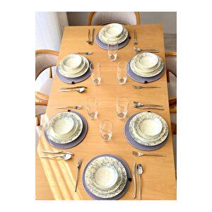 6 Adet Hasır Supla / Amerikan Servis Lux Sunum Tabak Altlığı 32 Cm, Gri Gri