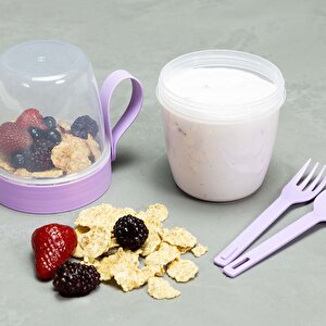 Yoğurt Kabı Taşınabilir Kahvaltı Ve Ara Öğün Kabı – Küçük / Orta / Büyük, Lila, Büyük L
