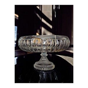 Kesme Kristal Yuvarlak Ayaklı Sunumluk Kase 24 Cm Salata Sunum Kasesi