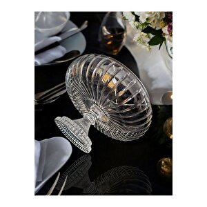 Kesme Kristal Yuvarlak Ayaklı Sunumluk Kase 24 Cm Salata Sunum Kasesi