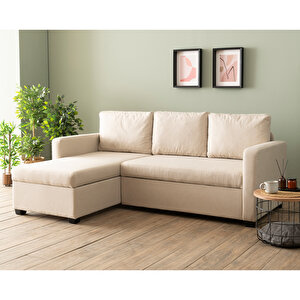 Kado Yataklı Köşe Koltuk Takımı - Keten Krem Krem