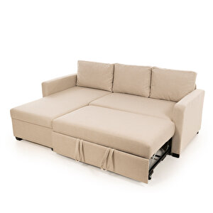 Pafu Kado Yataklı Köşe Koltuk Takımı - Keten Krem