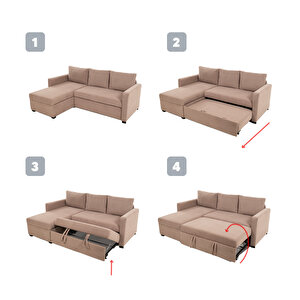 Pafu Kado Yataklı Köşe Koltuk Takımı - Bohem Vizon