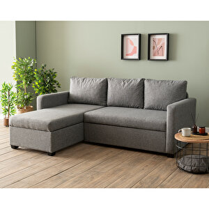 Kado Yataklı Köşe Koltuk Takımı - Açık Gri Keten