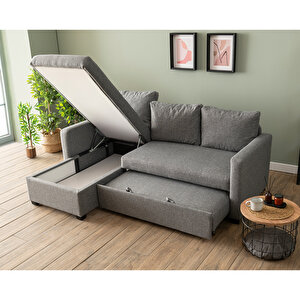 Kado Yataklı Köşe Koltuk Takımı - Açık Gri Keten