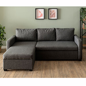 Pafu Kado Yataklı Köşe Koltuk Takımı - Keten Koyu Gri