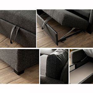 Pafu Kado Yataklı Köşe Koltuk Takımı - Keten Koyu Gri