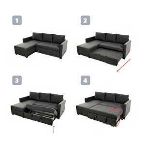 Pafu Kado Yataklı Köşe Koltuk Takımı - Keten Koyu Gri