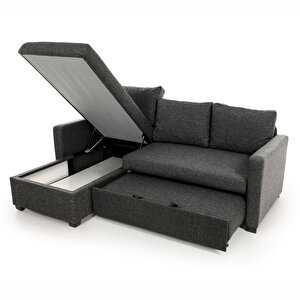 Pafu Kado Yataklı Köşe Koltuk Takımı - Keten Koyu Gri