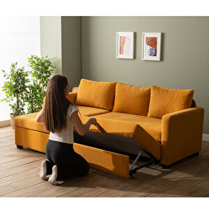 Kado Yataklı Köşe Koltuk Takımı - Bohem Hardal Hardal