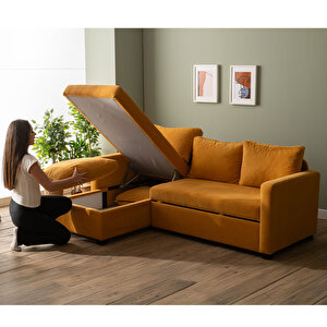 Kado Yataklı Köşe Koltuk Takımı - Bohem Hardal Hardal