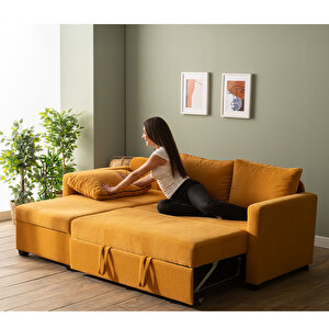 Pafu Kado Yataklı Köşe Koltuk Takımı - Bohem Hardal