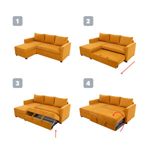 Pafu Kado Yataklı Köşe Koltuk Takımı - Bohem Hardal