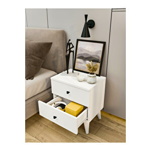 Komodin Parlak Beyaz 2 Çekmeceli Komodin Yatak Odası