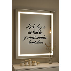 Makyaj Masası Beyaz Takı Aksesuar Düzenleyici Çekmeceli Raflı Aynalı Özel Led Ayna Kare