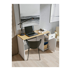 Çalışma Masası Parlak Beyaz Marbella Çekmeceli Bilgisayar Masası Dolaplı Masa