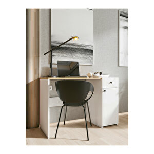 Çalışma Masası Parlak Beyaz Marbella Çekmeceli Bilgisayar Masası Dolaplı Masa