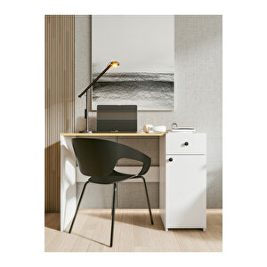 Çalışma Masası Parlak Beyaz Marbella Çekmeceli Bilgisayar Masası Dolaplı Masa