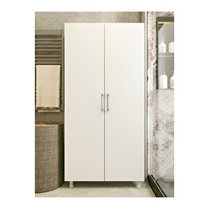 Çok Amaçlı Dolap Beyaz Banyo Düzenleyici Kiler Dolabı Kova Süpürge Deterjan Dolabı Krom