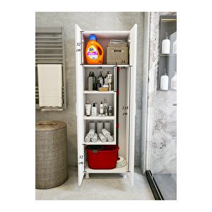 Çok Amaçlı Dolap Beyaz Banyo Düzenleyici Kiler Dolabı Kova Süpürge Paspas Deterjan Dolabı Küçük Boy2
