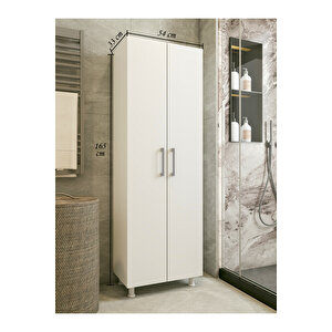 Çok Amaçlı Dolap Beyaz Banyo Düzenleyici Kiler Dolabı Kova Süpürge Paspas Deterjan Dolabı Küçük Boy2